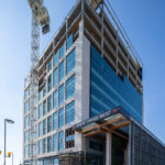 exterior of a building with crane