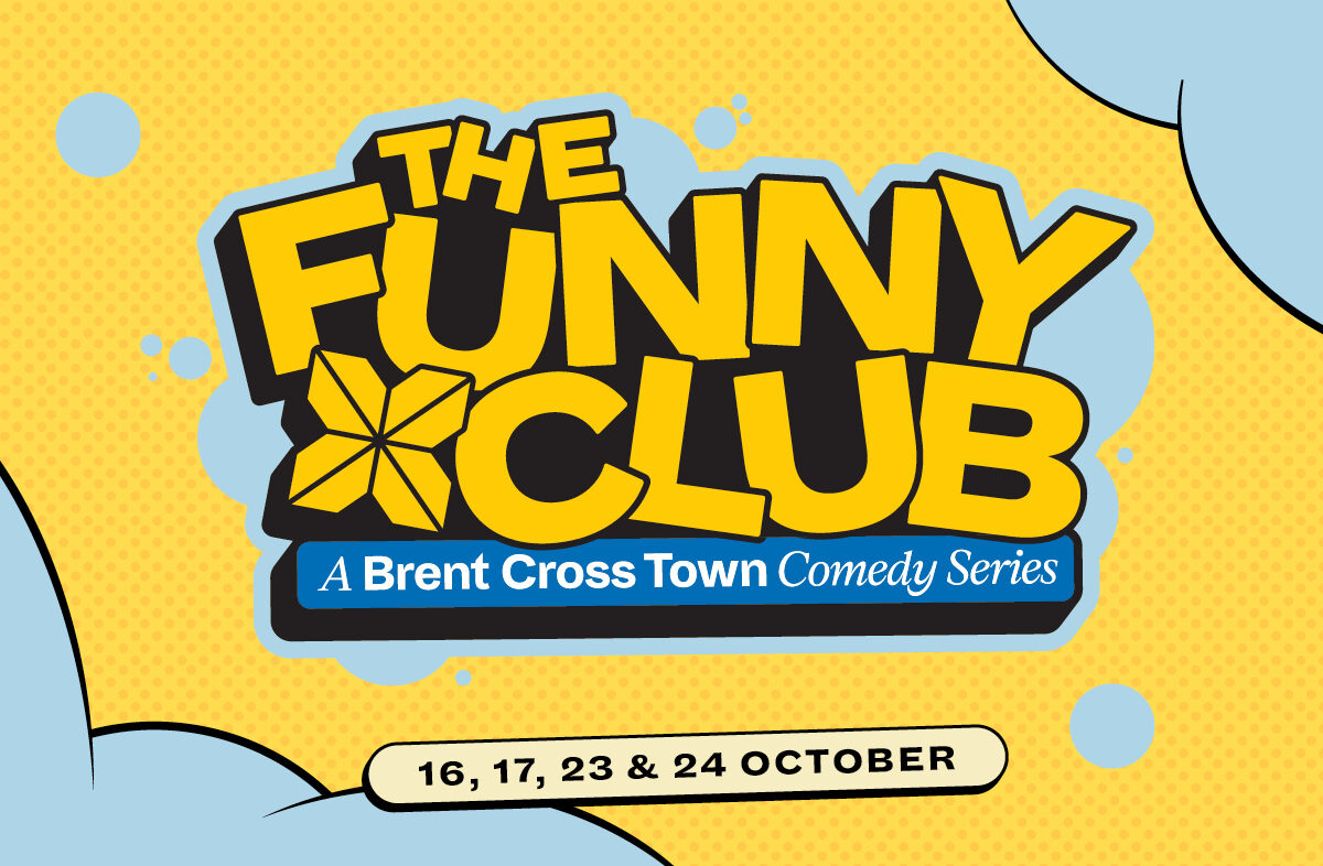 a yellow illustration that says The Funny Club